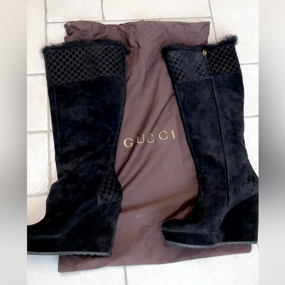 Gucci Women's Black Wedge Boots